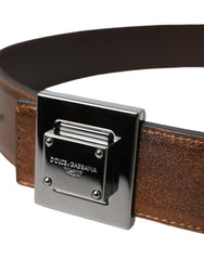 Dolce & Gabbana Metallic Bronze Leather Square Metal Buckle Belt - Retail Flare