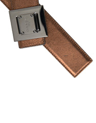 Dolce & Gabbana Metallic Bronze Leather Square Metal Buckle Belt - Retail Flare