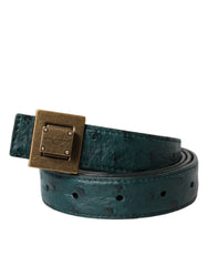 Dolce & Gabbana Dark Green Leather Square Metal Buckle Belt - Retail Flare