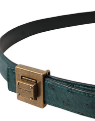 Dolce & Gabbana Dark Green Leather Square Metal Buckle Belt - Retail Flare