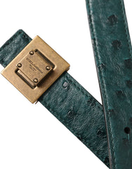 Dolce & Gabbana Dark Green Leather Square Metal Buckle Belt - Retail Flare