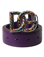 Dolce & Gabbana Purple Leather DG Logo Studs Metal Buckle Belt - Retail Flare