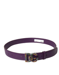 Dolce & Gabbana Purple Leather DG Logo Studs Metal Buckle Belt - Retail Flare