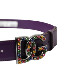 Dolce & Gabbana Purple Leather DG Logo Studs Metal Buckle Belt - Retail Flare