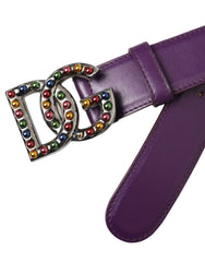 Dolce & Gabbana Purple Leather DG Logo Studs Metal Buckle Belt - Retail Flare