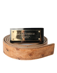 Dolce & Gabbana Beige Leather Gold Logo Engraved Buckle Belt - Retail Flare