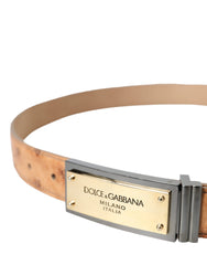 Dolce & Gabbana Beige Leather Gold Logo Engraved Buckle Belt - Retail Flare