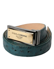 Dolce & Gabbana Green Leather Gold Logo Engraved Buckle Belt - Retail Flare