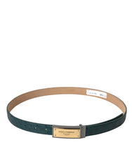 Dolce & Gabbana Green Leather Gold Logo Engraved Buckle Belt - Retail Flare