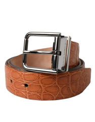 Dolce & Gabbana Brown Exotic Leather Silver Metal Buckle Belt - Retail Flare