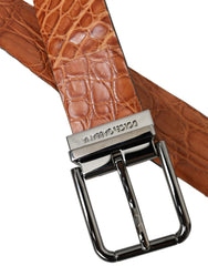 Dolce & Gabbana Brown Exotic Leather Silver Metal Buckle Belt - Retail Flare