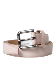 Dolce & Gabbana Light Pink Leather Silver Metal Buckle Belt - Retail Flare