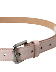 Dolce & Gabbana Light Pink Leather Silver Metal Buckle Belt - Retail Flare