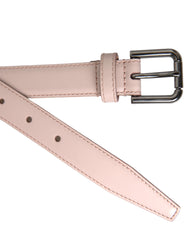 Dolce & Gabbana Light Pink Leather Silver Metal Buckle Belt - Retail Flare