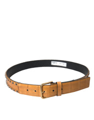Dolce & Gabbana Beige Alligator Leather Studded Metal Buckle Belt - Retail Flare
