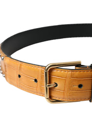 Dolce & Gabbana Beige Alligator Leather Studded Metal Buckle Belt - Retail Flare