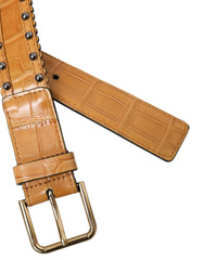 Dolce & Gabbana Beige Alligator Leather Studded Metal Buckle Belt - Retail Flare