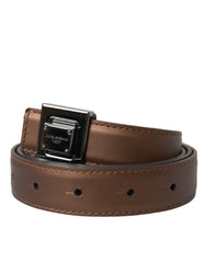 Dolce & Gabbana Bronze Leather Square Metal Buckle Belt - Retail Flare