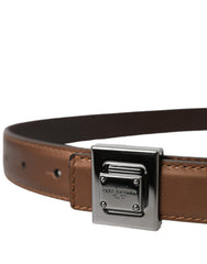 Dolce & Gabbana Bronze Leather Square Metal Buckle Belt - Retail Flare