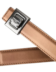 Dolce & Gabbana Bronze Leather Square Metal Buckle Belt - Retail Flare