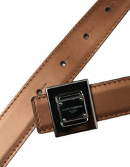 Dolce & Gabbana Bronze Leather Square Metal Buckle Belt - Retail Flare