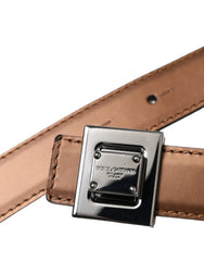 Dolce & Gabbana Bronze Leather Square Metal Buckle Belt - Retail Flare