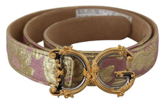 Dolce & Gabbana Pink Jaquard DG Logo Gold Metal Buckle Belt - Retail Flare