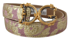 Dolce & Gabbana Pink Jaquard DG Logo Gold Metal Buckle Belt - Retail Flare