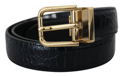 Dolce & Gabbana Black Exotic Leather Gold Metal Buckle Belt - Retail Flare