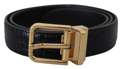 Dolce & Gabbana Black Exotic Leather Gold Metal Buckle Belt - Retail Flare