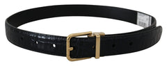 Dolce & Gabbana Black Exotic Leather Gold Metal Buckle Belt - Retail Flare