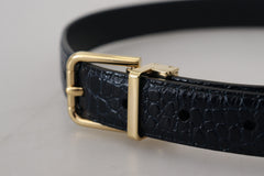 Dolce & Gabbana Black Exotic Leather Gold Metal Buckle Belt - Retail Flare