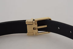 Dolce & Gabbana Black Exotic Leather Gold Metal Buckle Belt - Retail Flare