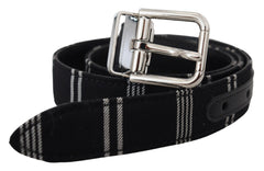 Dolce & Gabbana Black White Cotton Metal Silver Buckle Belt - Retail Flare