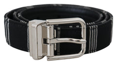 Dolce & Gabbana Black White Cotton Metal Silver Buckle Belt - Retail Flare