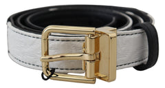 Dolce & Gabbana White Black Patchwork Gold Metal Buckle Belt - Retail Flare