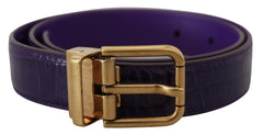 Dolce & Gabbana Purple Exotic Leather Gold Metal Buckle Belt - Retail Flare