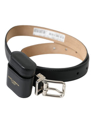Dolce & Gabbana Black Leather Airpods Case Silver Buckle Belt - Retail Flare