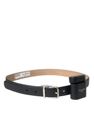 Dolce & Gabbana Black Leather Airpods Case Silver Buckle Belt - Retail Flare