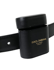 Dolce & Gabbana Black Leather Airpods Case Silver Buckle Belt - Retail Flare