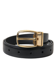 Dolce & Gabbana Black Calf Leather Gold Metal Buckle Belt - Retail Flare