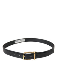Dolce & Gabbana Black Calf Leather Gold Metal Buckle Belt - Retail Flare