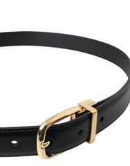 Dolce & Gabbana Black Calf Leather Gold Metal Buckle Belt - Retail Flare