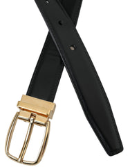 Dolce & Gabbana Black Calf Leather Gold Metal Buckle Belt - Retail Flare