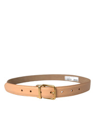 Dolce & Gabbana Beige Calfskin Leather Gold Metal Buckle Belt - Retail Flare