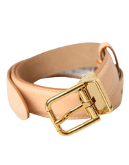 Dolce & Gabbana Beige Calfskin Leather Gold Metal Buckle Belt - Retail Flare