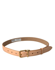 Dolce & Gabbana Beige Calfskin Leather Gold Metal Buckle Belt - Retail Flare