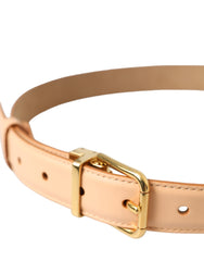 Dolce & Gabbana Beige Calfskin Leather Gold Metal Buckle Belt - Retail Flare