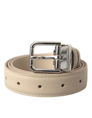 Dolce & Gabbana Beige Calfskin Leather Silver Metal Buckle Belt - Retail Flare