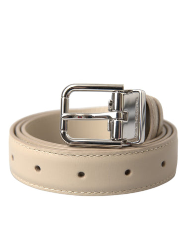 Dolce & Gabbana Beige Calfskin Leather Silver Metal Buckle Belt - Retail Flare
